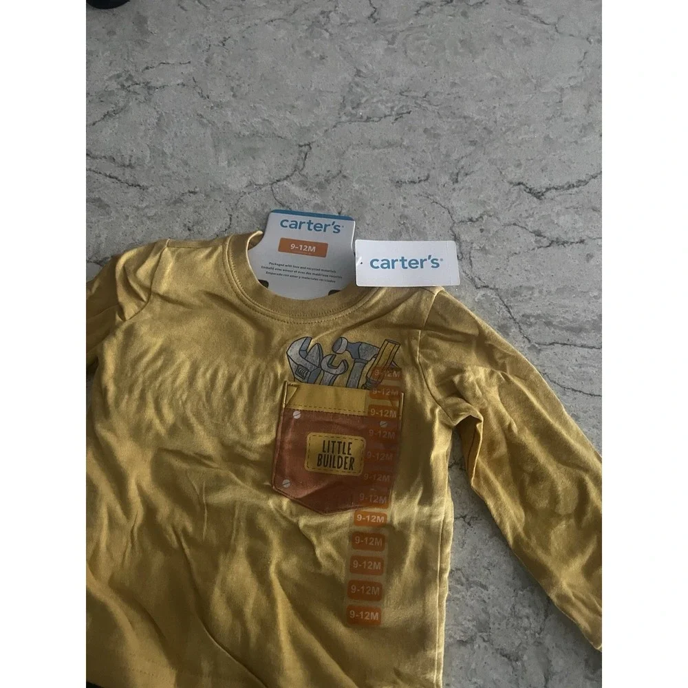 Carters Little Builder 2pc Set Yellow Long Sleeve Tee Camo Jogger Baby Boy 9-12M
